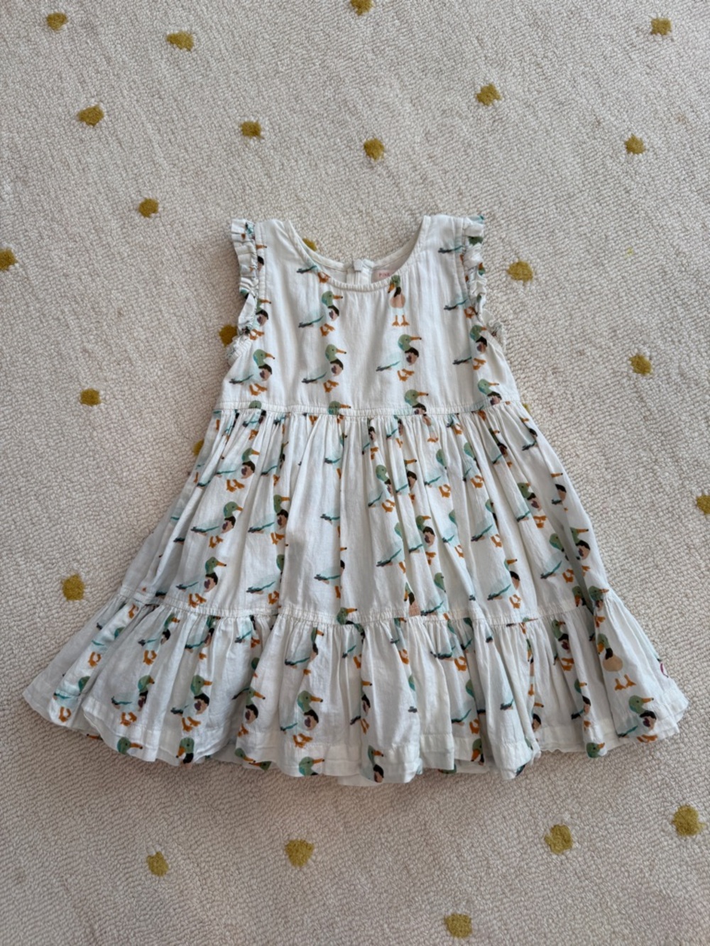 Pink Chicken White Tiered Dress with Duck Print
